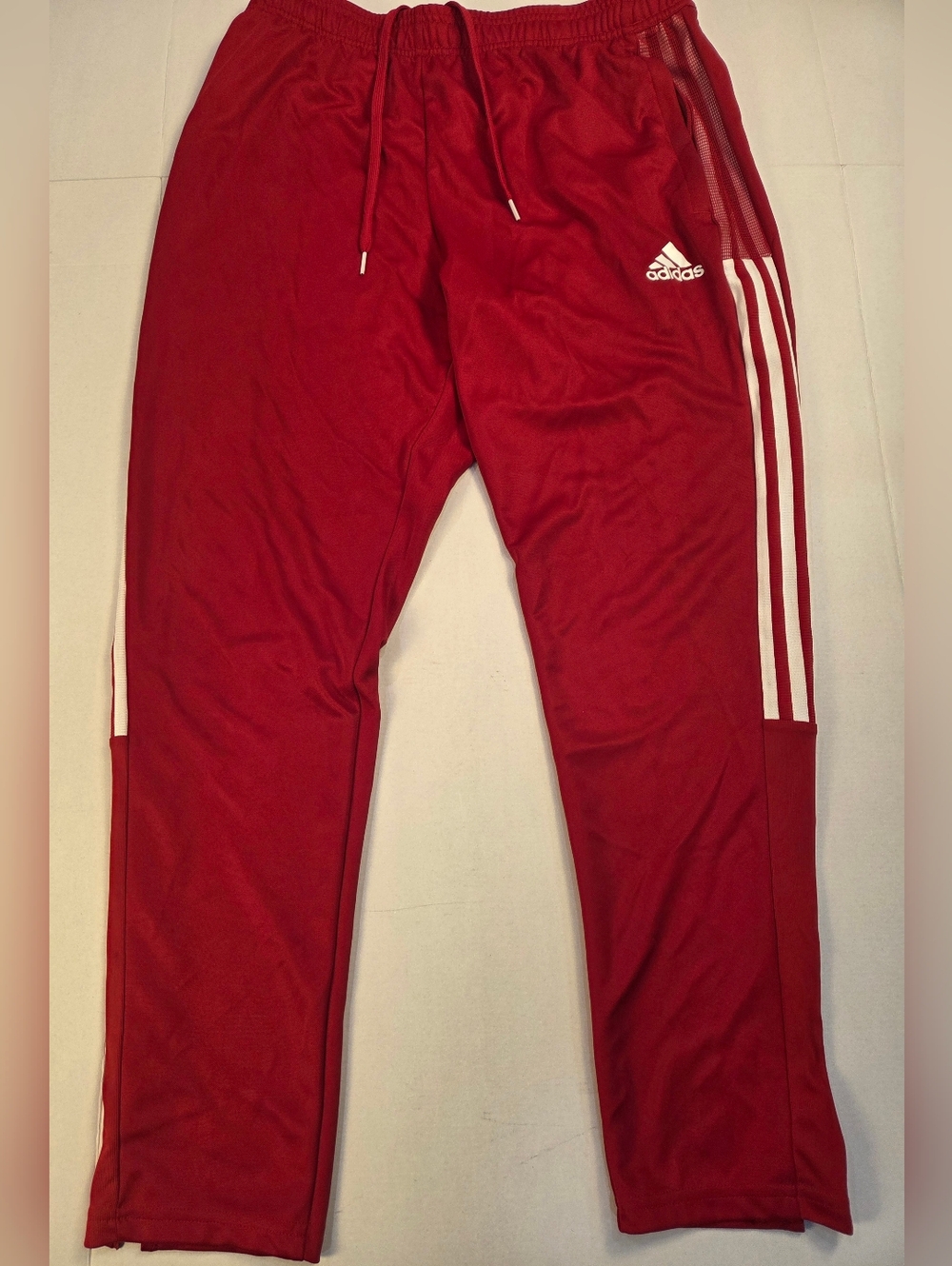 Adidas Red Men's Track Joggers with White Stripes